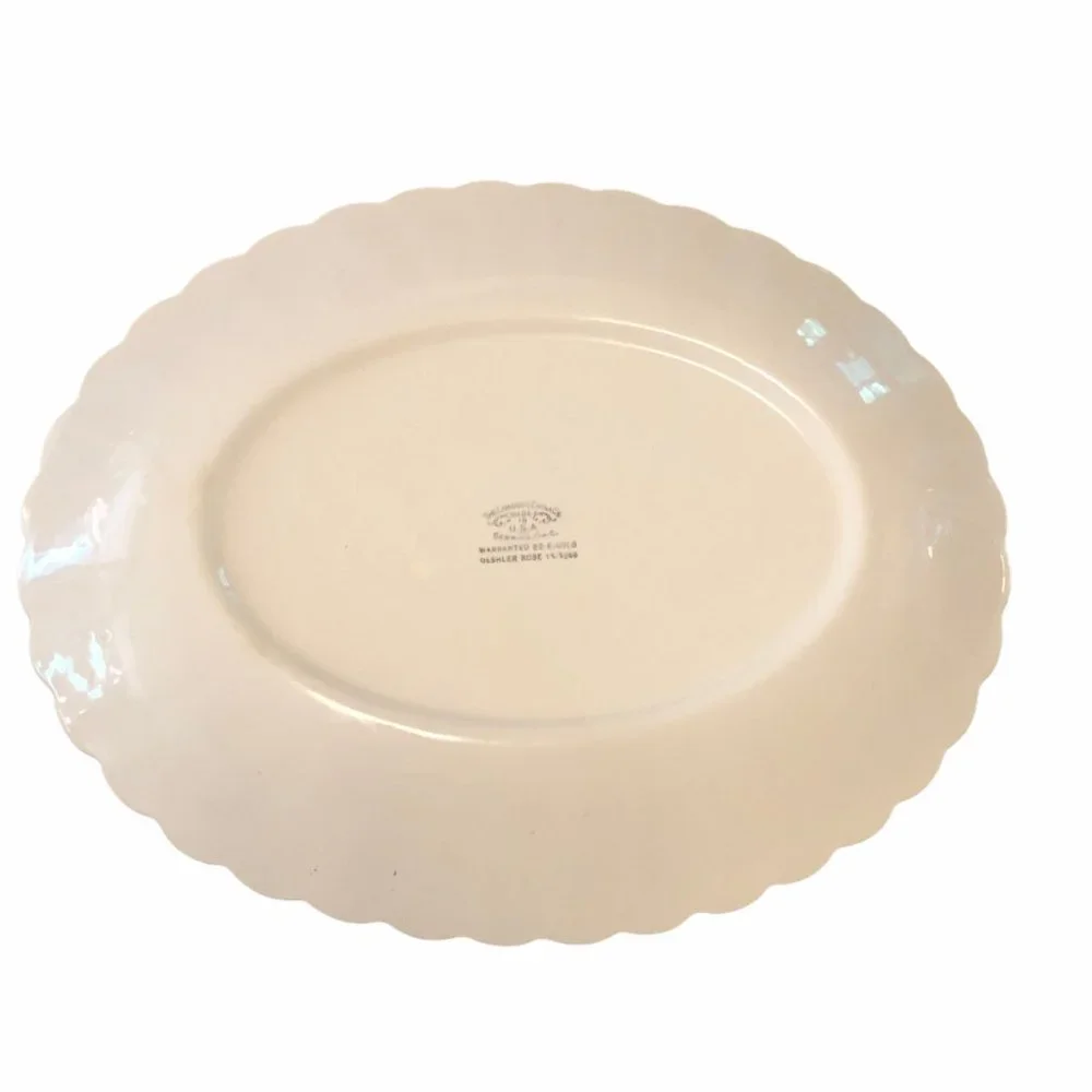 Cream Floral Scalloped Serving Platter